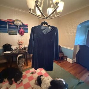 Tyler Boe Blue Long Sleeve V-Neck Sheath Dress